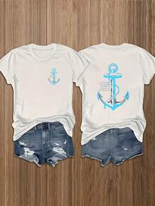 Camiseta S G de color sólido, de doble cara y multicolor, con estampado de patrón de ancla, suave y transpirable, adecuada para todas las estaciones, para la talla S y para viajes al - Negro - Ver 6