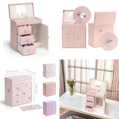 Musical Jewelry Box With Spinning Ballerina Girls' Jewelry Organizer For Necklaces Rings And Hair Accessories Gift For Girls And Pink
