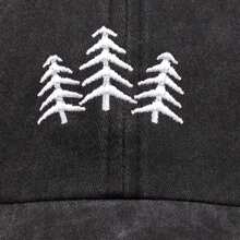 1pc Vintage Forest Pine Tree Silhouette Embroidery Washed Style Dad Hat, Classic Low-Crown Adjustable Baseball Cap, Suitable For Outdoor Exploration, - A - View 4