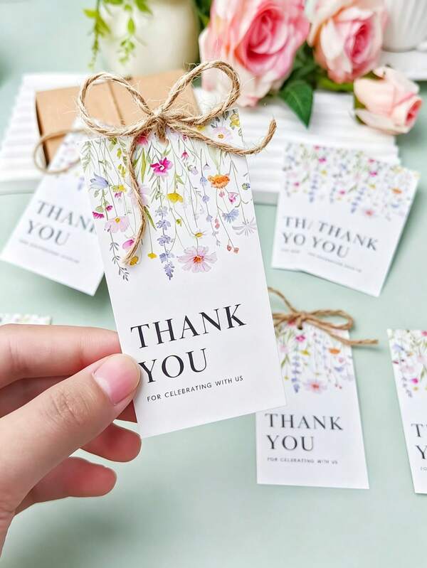 20/50pcs Wildflower Thank You Cards, Floral Thank You Tags, Suitable For Wedding Party Gift Cards, Used For Floral Theme Bridal Shower, Wedding Party Favors And Birthday Party Favors Thank You Paper Tags
