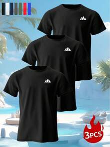 Camisetas de Verano con Estampado de Montaña Pequeña - Suaves, Transpirables, de Cuello Redondo, Comodidad Casual, Tacto Suave, Se envía solo una. - Negro - Ver 8