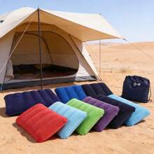1pc Large Size Inflatable Pillow, PVC Flocked Rectangular Backrest, Foldable And Portable Inflatable Pillow, Travel Backrest, Outdoor Camping Pillow, Travel, Flight Pillow - Multicolor - View 7