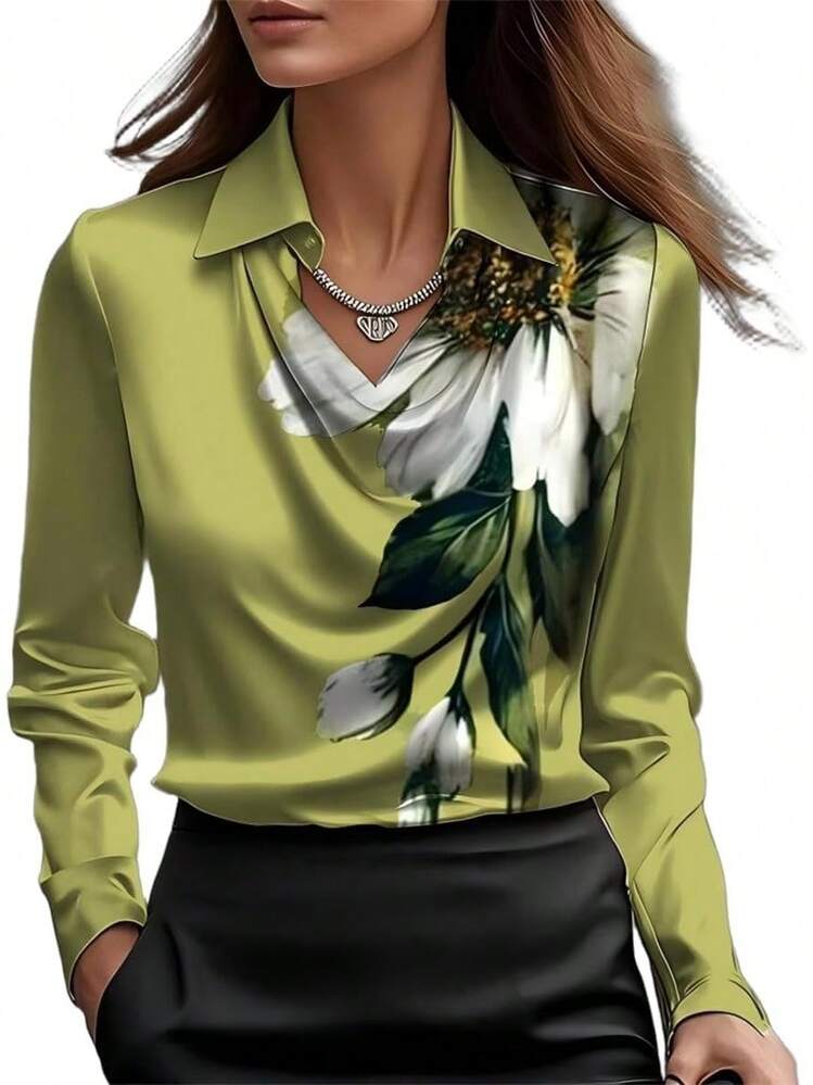 sa de satén con cuello dudete para mujer Genérico – Elegantes blusas de seda de manga larga, camisas de trabajo casuales y elegantes para oficina, invitadas de boda y atuendos escolares 2025 - Negro - Añade 20