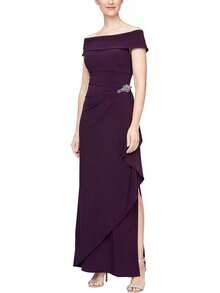 Alex Evenings - Vestido Largo para Madre de la Novia con Mangas voladas para Mujer con Cintura Imperio Fruncido (Tallas pequeñitas y Normales) - Malla violeta - Ver 30