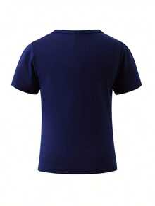 Camiseta Infantil de manga curta estampada 'salamandra' Gamer  para meninos, tecido macio e elástico, respirável e secagem rápida, ideal para esportes internos e externos, encontros casuais - cor azul-marinho - Visão 3