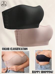 2pcs Plus Size Women Strapless Bra, Side Buckle Adjustable Invisible Shoulder Strap Wireless High Elastic Full Coverage Everyday Bra - Multicolor - View 1