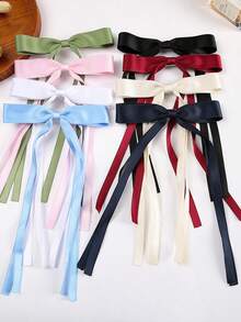 10pcs Random Color Girls Hair Accessories Set Long Tail Bow Hair Clips And Headbands (Mixed Color Version) Preppy Style Suitable For Daily Wear - Multicolor - View 4