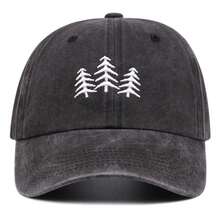 1pc Vintage Forest Pine Tree Silhouette Embroidery Washed Style Dad Hat, Classic Low-Crown Adjustable Baseball Cap, Suitable For Outdoor Exploration, - A - View 3