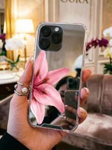 逼真粉色百合花鏡面手機殼，相容 iPhone 11/12/13/14/15/16/17/17pro/17e/17air/17pro Max 與 Galaxy/A54/A14/A12/A13/A15/A32/A33/A24/A52S/S20/S21/S22/S23/S24/S23Plus/S24ultra/S25/A15/A33/A23/S26/S26ultra/S25/S25ultra，透明保護殼，花卉設計，適合女性與女孩 - 彩色 - 查看 4