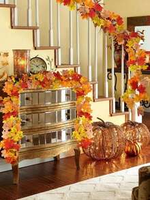 1 pieza Guirnalda artificial de hojas de arce de otoño, planta colgante de otoño de 5.9 pies, decoración de Acción de Gracias, adecuada para boda interior/exterior, fiesta, hogar, chimenea, Halloween, decoración navideña - Naranja otoñal - Ver 5