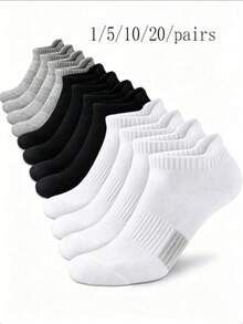 5/10 Pairs Men's Spring/Autumn/Summer Black & White Outdoor Sports Short Socks 1/20/Pairs - Multicolor - View 7