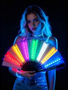 Abanico de mano plegable con luz LED multicolor, abanico brillante que cambia de color, accesorio de estilo hada dulce y punk callejero, adecuado para carnaval, cosplay, Halloween, festival de música, fiesta de boda, fotografía de escenario y danza tradicional - ventilador de luz LED - Ver 16