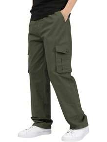 PLANET Pantalones Cargo Hombre 100% Algodón - Corte , Ajuste Holgado, Cintura Elástica y Cómodo |   Ideales para el Día a Día, Senderismo y Actividades Exteriores |   Versátil y Casual - Verde - Ver 8