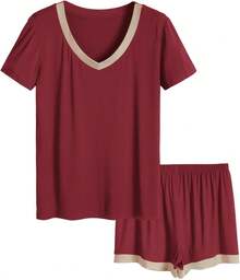 Latuza - Conjunto de Pijama de Manga Corta con Cuello en V para Mujer - Verde - Ver 11