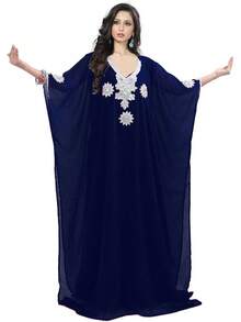KoC - Vestido largo para mujer, estilo kaftán Farasha, Caftán, tipo kimono - Beis - Ver 12