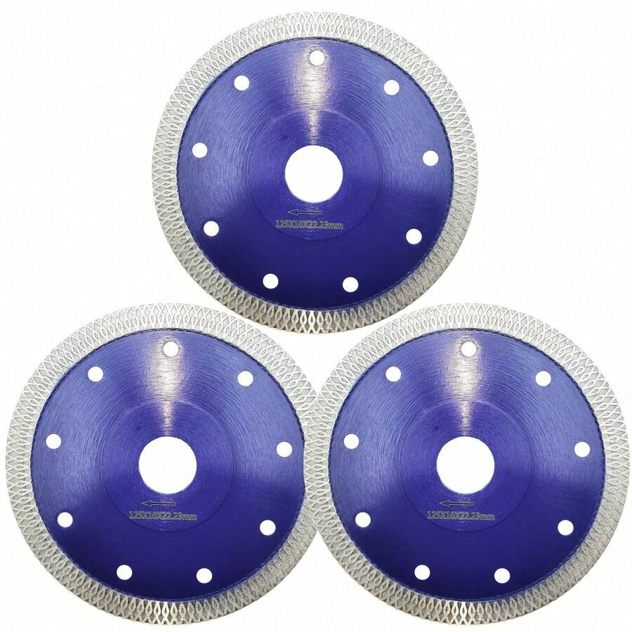 3pcs 5-Inch Ultra-Thin Diamond Saw Blades, For Ceramic Cutting, Brand New Grid Pattern Segmented Edge, No Chipping, Ultra-Thin And Durable, Suitable For Cutting Tiles, Ceramics, Granite With Grinder - B - View 1