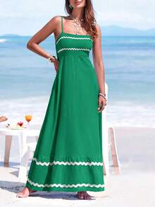 PRETTYGARDEN Women's Summer Flowy Maxi Dress Vestidos Casual Sleeveless Strap Ruffle Wedding Guest Graduation Beach Party Travel Vacation Long White Dresses - 綠色 - 查看 3