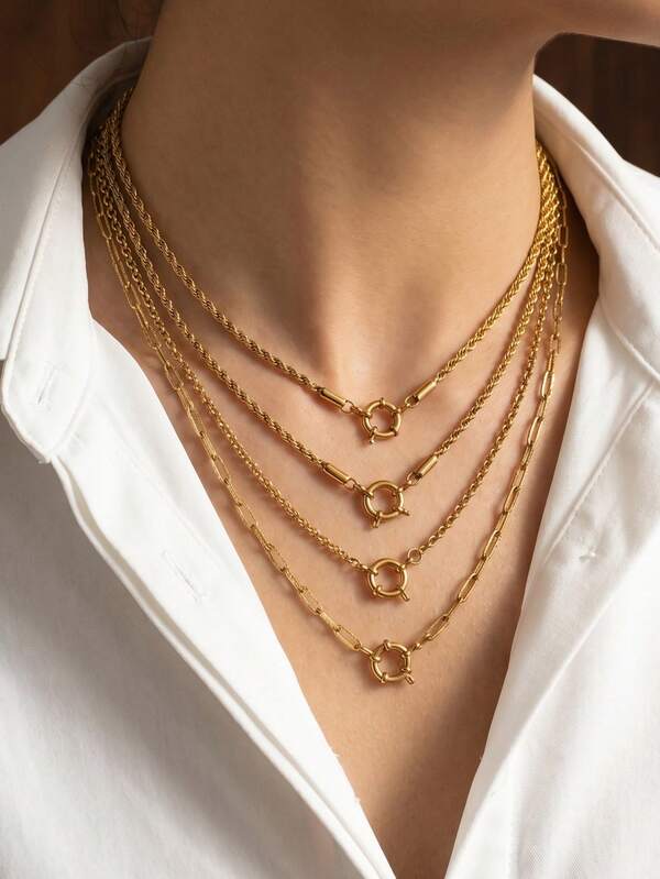 1 Stück 304 Edelstahl 18K vergoldete Multi-Stil Kette mit Federverschluss Blank Kette minimalistische Halskette für Frauen/Wasserdicht und farbbeständig