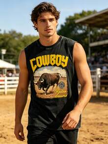 Retro Western Cowboy Sleeveless Vest Washed Cotton Breathable Fabric, Comfortable For Outdoor Wear Unisex American Street Style - 黑色3 - 查看 2