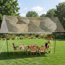 1pc Dark Green Mountain Pattern Sunshade Canopy, Outdoor Windproof Multicolor Large Size UV Protection Stable Durable Easy Installation Suitable For Beach Garden Patio, Includes Rope - Olive Green - View 11