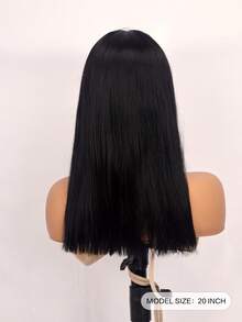 20 Inch Dual-Tone Black & Gold Straight Wig With Bangs, Synthetic Fiber Black & Gold Wavy Bangs Wig, Suitable For Women's Daily Wear, Party, Cosplay, Halloween - Multicolor - View 6