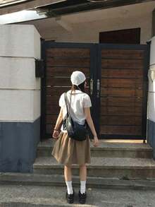 Summer Casual Versatile Solid Color Skirt - Khaki - View 4