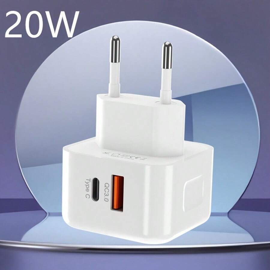 Kepala Pengisi Daya Cepat USB-A+C 20W QC3.0+Type C, Kompatibel dengan iPhone 15/15 Pro Max/15 Pro/15 Plus/ Pro, untuk S23/ S22/ S21/ 7/8 Pro. - View 1