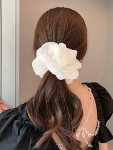 1 pieza Scrunchie grande de malla para el cabello (1/2/4/8 piezas) Escuela - Beis - Ver 1