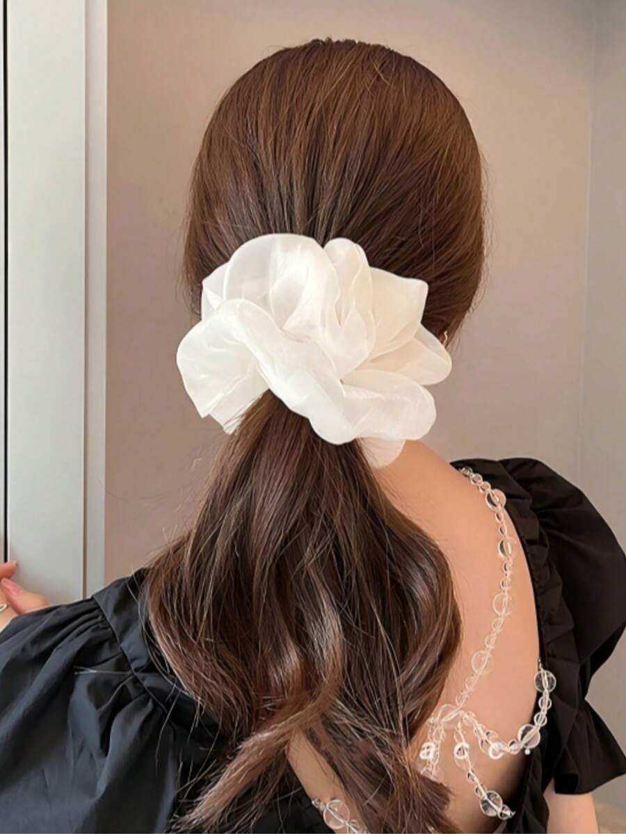 1 pieza Scrunchie grande de malla para el cabello (1/2/4/8 piezas) Escuela - Beis - Ver 1