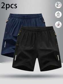 Men's Shorts 2pcs/Set Men's Swim Trunks - Lightweight Polyester, Solid Color Design, Side Zipper & Drawstring Design, Sports - Multicolor - View 1