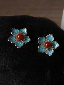 Blue Glazed Small Flower Hair Pin U-Shaped Hair Stick For Commuting Updo Hairstyles, Floral Hanfu Hair Pin, New Chinese Style Hair Accessory,Bun Extension - Multicolor - View 6