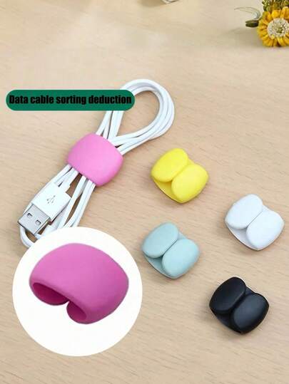 1pc/5pcs/10pcs New Fashion Minimalist Cartoon Mixed Color Cable Organizer, Suitable For Earphones, Chargers, Data Cables, Computer Power Cords, Home Office Desktop Storage And Organization
