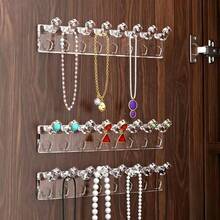 3 piezas Mini estante de exhibición de joyas, estante adhesivo multifuncional sin taladro para anillos y collares, estante de almacenamiento de collares para la parte trasera de la puerta del armario con espejo, ganchos colgantes para pulseras y aretes anti-enredos, estante de exhibición de joyas montado en la pared, estante de joyas para decoración del hogar - transparente - Ver 4