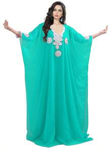 KoC - Vestido largo para mujer, estilo kaftán Farasha, Caftán, tipo kimono - Verde (Verde mar) - Ver 1
