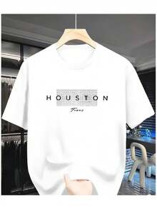 Camiseta Casual para Hombre con Estampado HOUSTON - Cómoda Manga Corta de Verano, , Tejido Ligero de Poliéster, Cuello Redondo, Lavable a Máquina, Camiseta para Uso Diario |   Estilo Casual - Blanco - Ver 1
