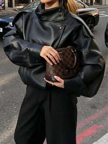 Liorin Autumn/Winter New Women's European & American Style Fashion Minimalist Versatile Jacket High-End Faux Leather Coat - Black - View 1