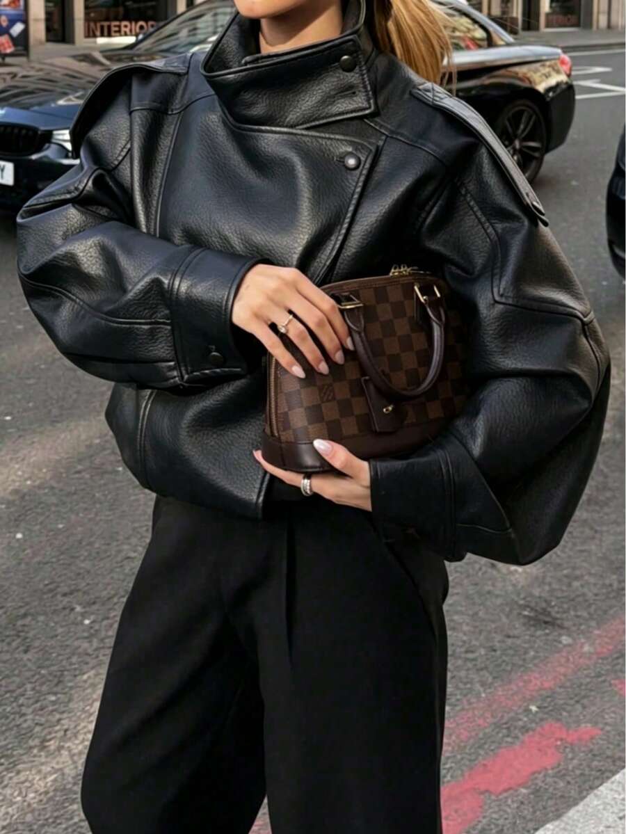 Liorin Autumn/Winter New Women's European & American Style Fashion Minimalist Versatile Jacket High-End Faux Leather Coat - Black - View 1