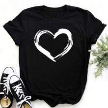 Suministro a largo plazo de ropa de mujer al por mayor para comercio transfronterizo europeo y americano, camisetas de manga corta de talla grande con cuello redondo en forma de corazón, sen - Negro - Ver 2