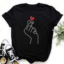Suministro a largo plazo de ropa de mujer al por mayor para comercio transfronterizo europeo y americano, camisetas de manga corta de talla grande con cuello redondo en forma de corazón, sen - Negro - Ver 3