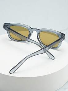 1pc Men's Rectangular Small Frame High-Quality Personalized Minimalist Fashion Glasses, Suitable For Parties, Travel, Leisure, Vacation, Beach And Daily Use - Gray Frame Yellow and Green Film - View 3