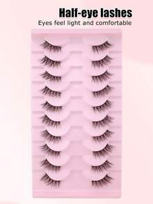 10 Pairs Half-Eye Dense Curly Soft Black Stem Natural Fluffy Faux Mink Eyelashes, Eye-Tail Lengthening, Lightweight Comfortable One-Piece False Eyelashes For Beginners - View 8
