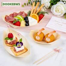 75/150件套一次性餐具組，25/50個一次性木製開胃菜盤，50/100個粉色珍珠串串棒，適用於派對、婚禮、晚餐、戶外宴會、水果小吃、拼盤展示，精緻裝飾 - 彩色 - 查看 6