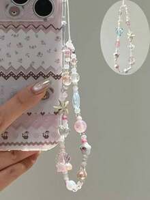 1 Pc DIY Sea Shell Mobile Phone Chain - Sea Star Love Mobile Phone Hanger - Camera Bag Keychain Hanger - Anti-Detachment Rope - Gift For Mother, Family, Friends On Birthdays And Festivals - Mobile Phone Decoration, Mobile Phone Chain - Multicolor - View 1