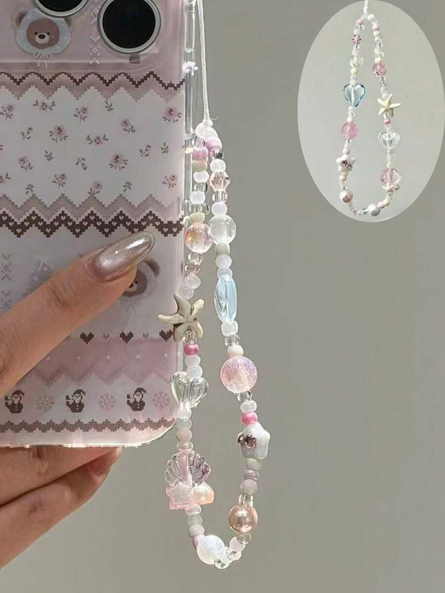 1 Pc DIY Sea Shell Mobile Phone Chain - Sea Star Love Mobile Phone Hanger - Camera Bag Keychain Hanger - Anti-Detachment Rope - Gift For Mother, Family, Friends On Birthdays And Festivals - Mobile Phone Decoration, Mobile Phone Chain - Multicolor - View 1