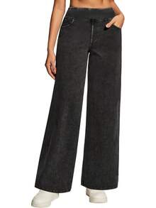 Heathyoga - Jeans de pierna ancha para mujer, cintura alta, pantalones holgados para mujer, pantalones de mezclilla elásticos de pierna recta, pantalones de mezclilla - Denim azul marino - Ver 9