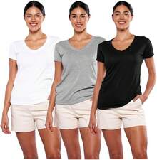 Alfani Playera para Mujer Cuello V, Manga Corta, 3Pack Multicolor - Rojo/Cielo/Morado - Ver 1