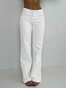 Jeans rectos blancos para mujer - Estilo casual y versátil de ajuste delgado para primavera - Blanco - Ver 3