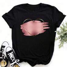 Suministro a largo plazo de ropa de mujer al por mayor para comercio transfronterizo europeo y americano, camisetas de manga corta de talla grande con cuello redondo en forma de corazón, sen - Negro - Ver 1