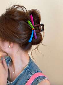 1pc Color Block Bow Hair Claw, Women's Dopamine Style Large Exquisite Hair Accessory, New Premium Design - Multicolor - View 5