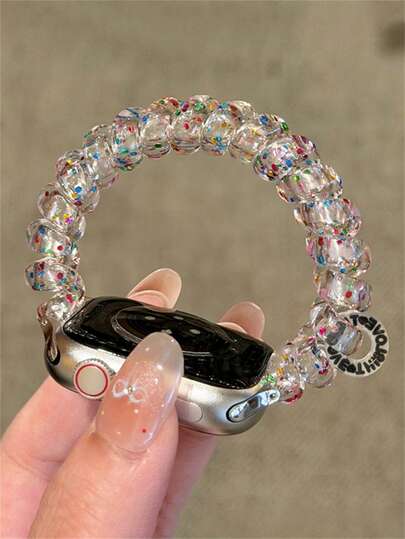 1 pieza Correa de reloj elástica con lentejuelas brillantes de colores, compatible con Apple Watch S12 46mm 38mm 40mm 41mm 42mm 44mm 45mm 49mm, diseño creativo de lujo de cable telefónico, pulsera transpirable y ligera, adecuada para Apple Watch Series 12 11 10 9 8 7 6 5 4 Ultra 2 SE, estilo lindo de niña, regalo perfecto